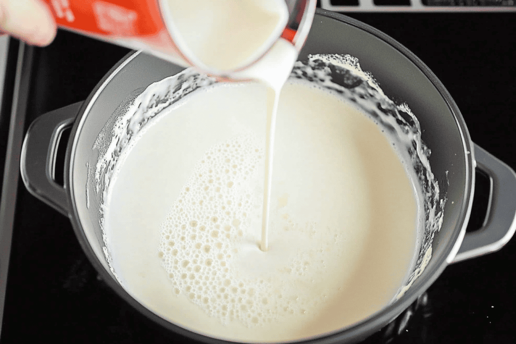 a pouring milk into a bowl