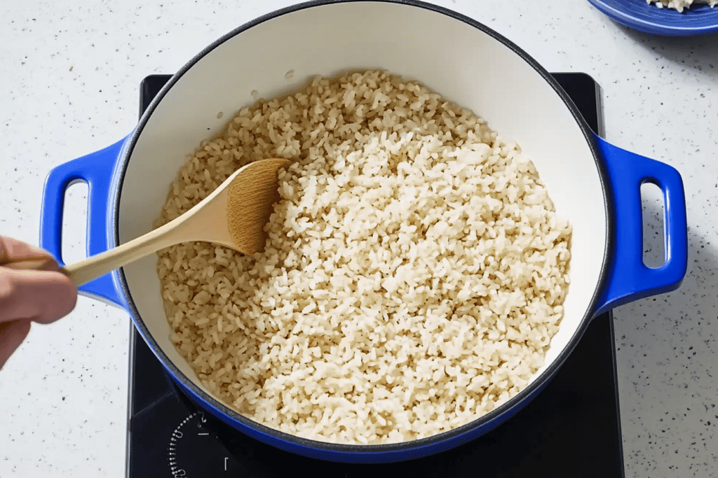 Add rice to the skillet