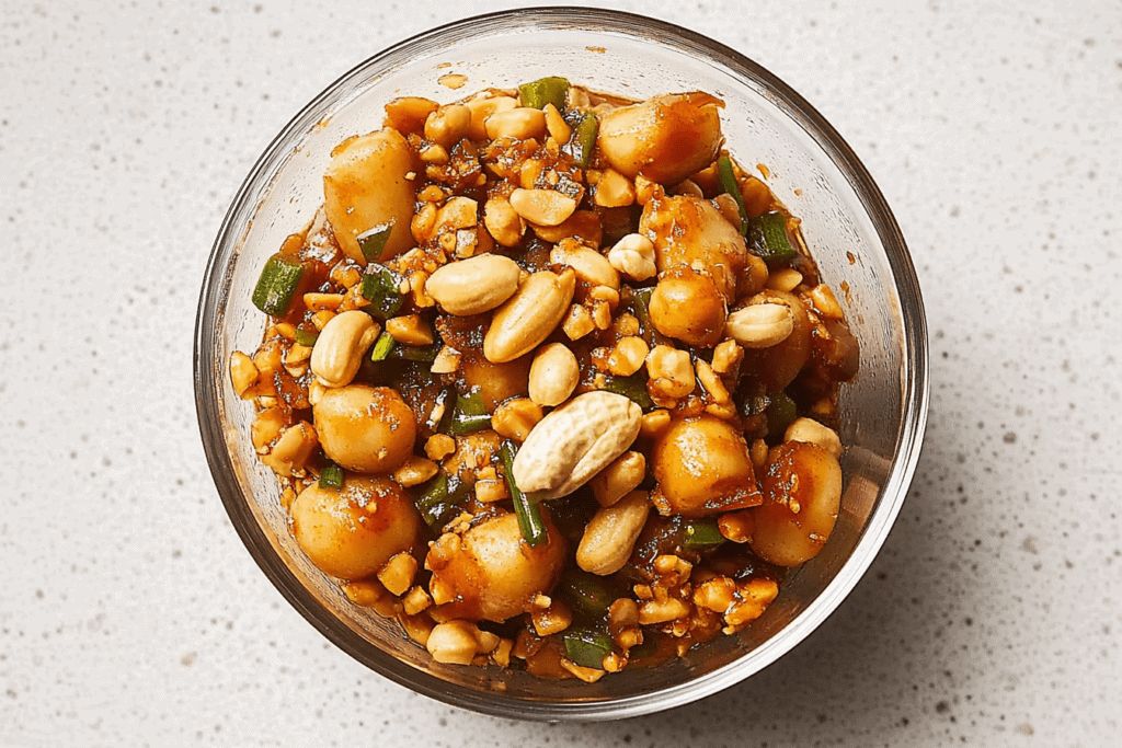 a bowl of food on a counter