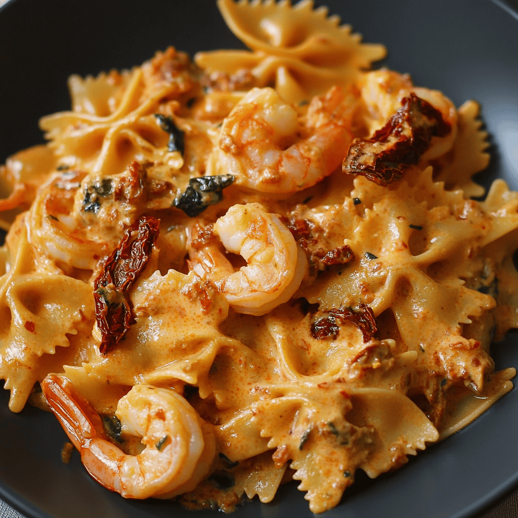 Creamy Sun Dried Tomato Pasta with shrimp