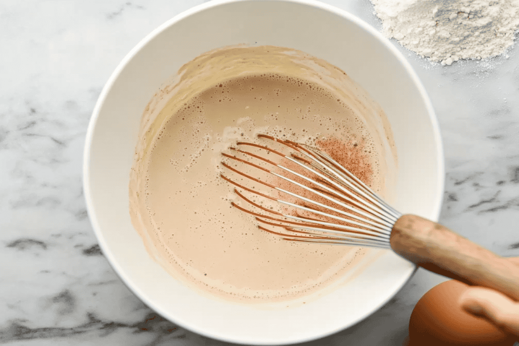 Measure flour into a large mixing bow