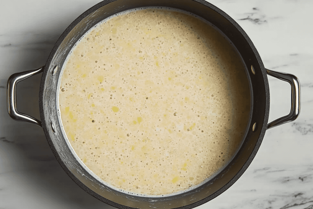 a pot of food on a marble surface