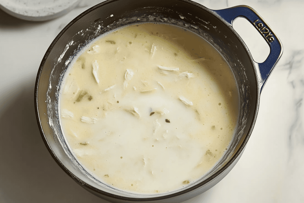 a bowl of soup with chicken and green onions