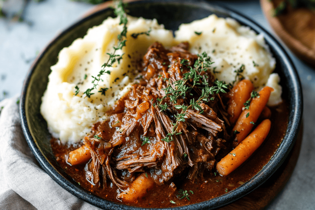 pot roast and mashed potatoes