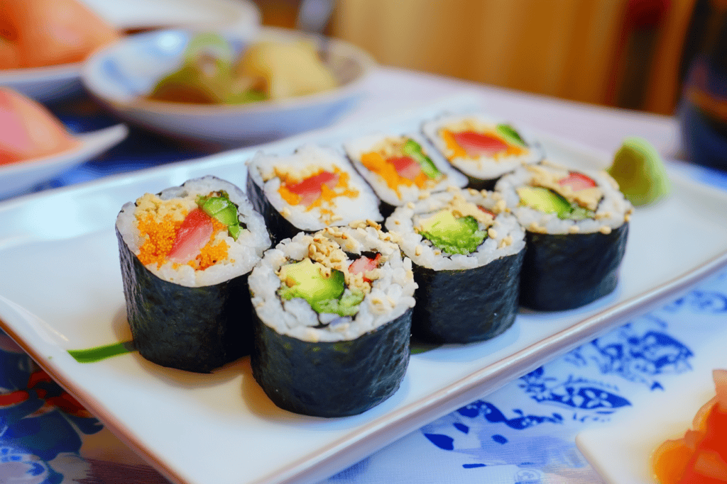 a plate of sushi on a table